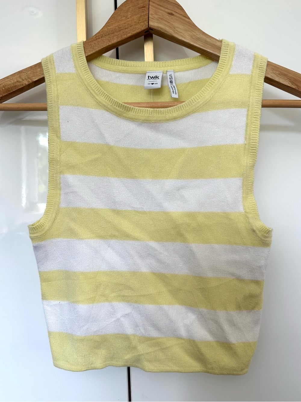 Twik by Simons NWT Yellow White Striped Knit Crop Tank Top XS
